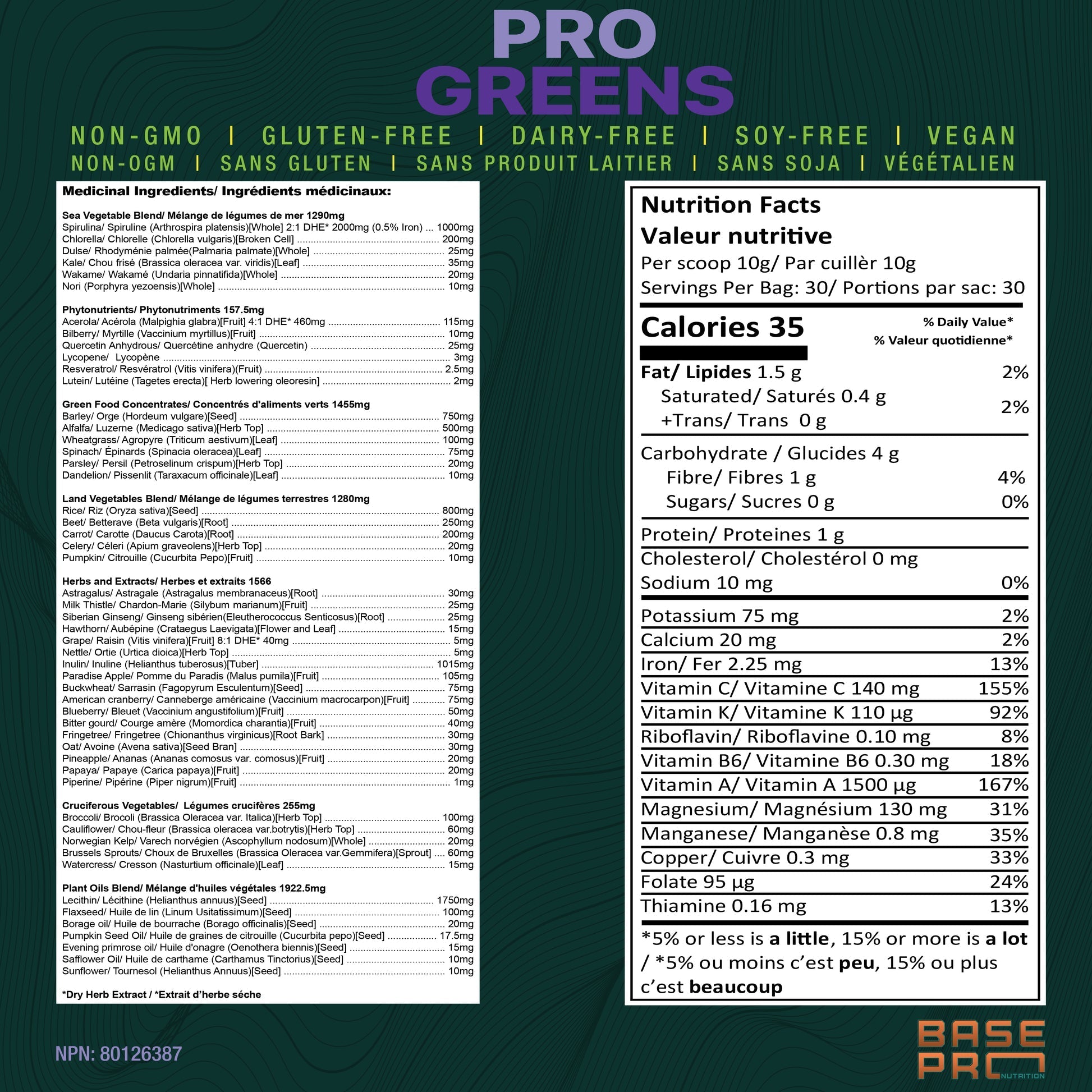 Base Pro Nutrition Pro Greens Powder - Mixed Berry 300 grams - Nutrition Plus