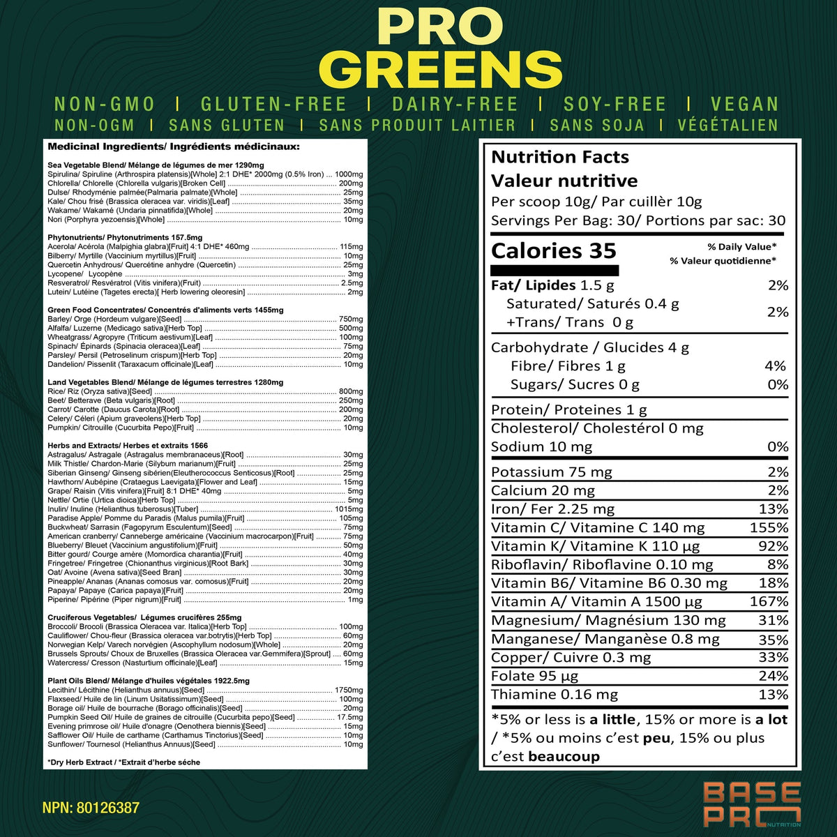 Base Pro Nutrition Pro Greens Powder - Pineapple 300 grams - Nutrition Plus