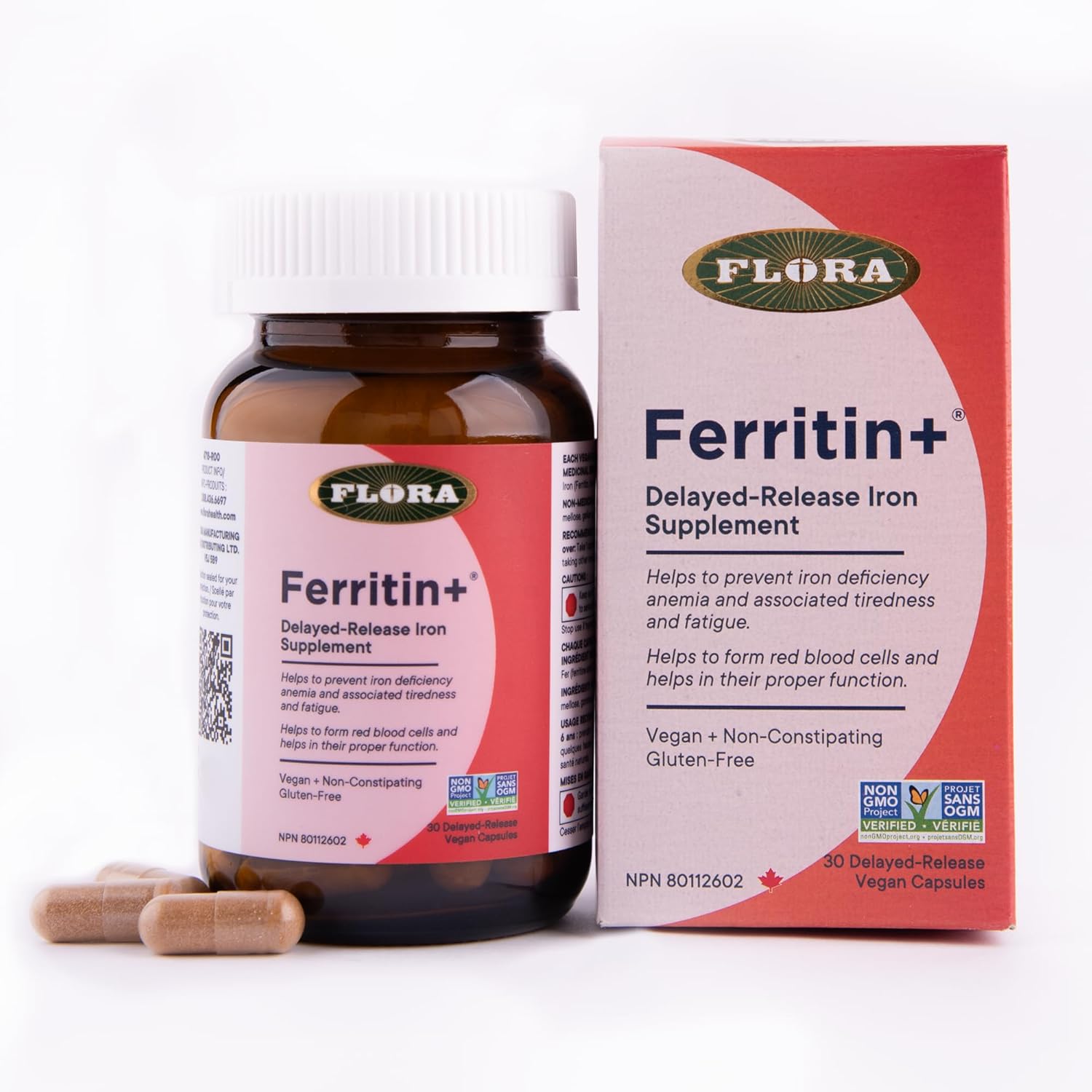 Flora Ferritin+ 30 DR Vagan Capsules, Glass Bottle - Nutrition Plus
