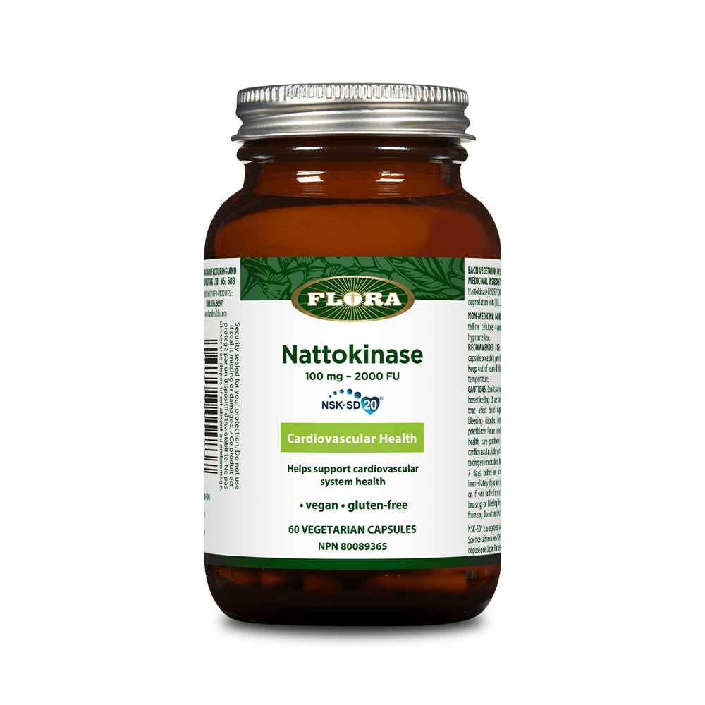 Flora Nattokinase NSK - SD® 100 mg - 2000 FU 60 Veg Capsules | Cardiovascular Health - Nutrition Plus