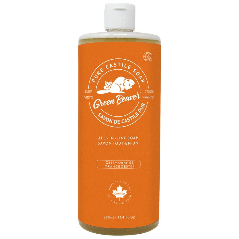 Green Beaver All - Purpose Pure Castille Soap, Zesty Orange 990mL - Nutrition Plus
