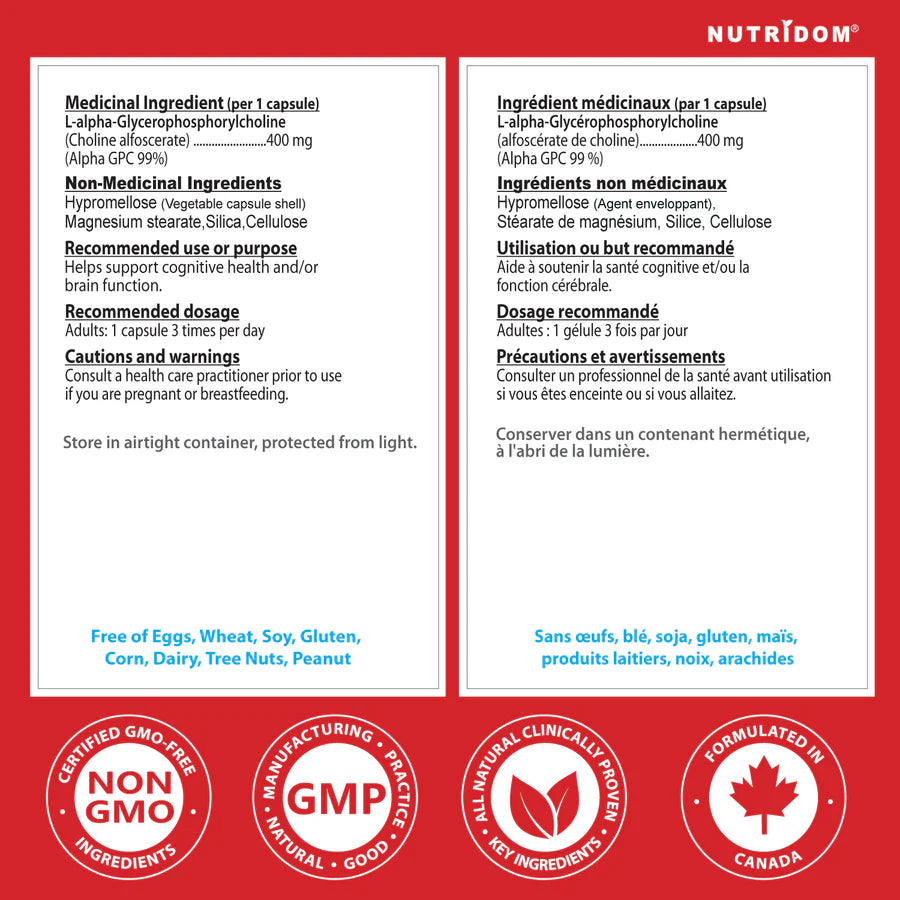 Nutridom Alpha GPC 400mg 90 Veg Capsules