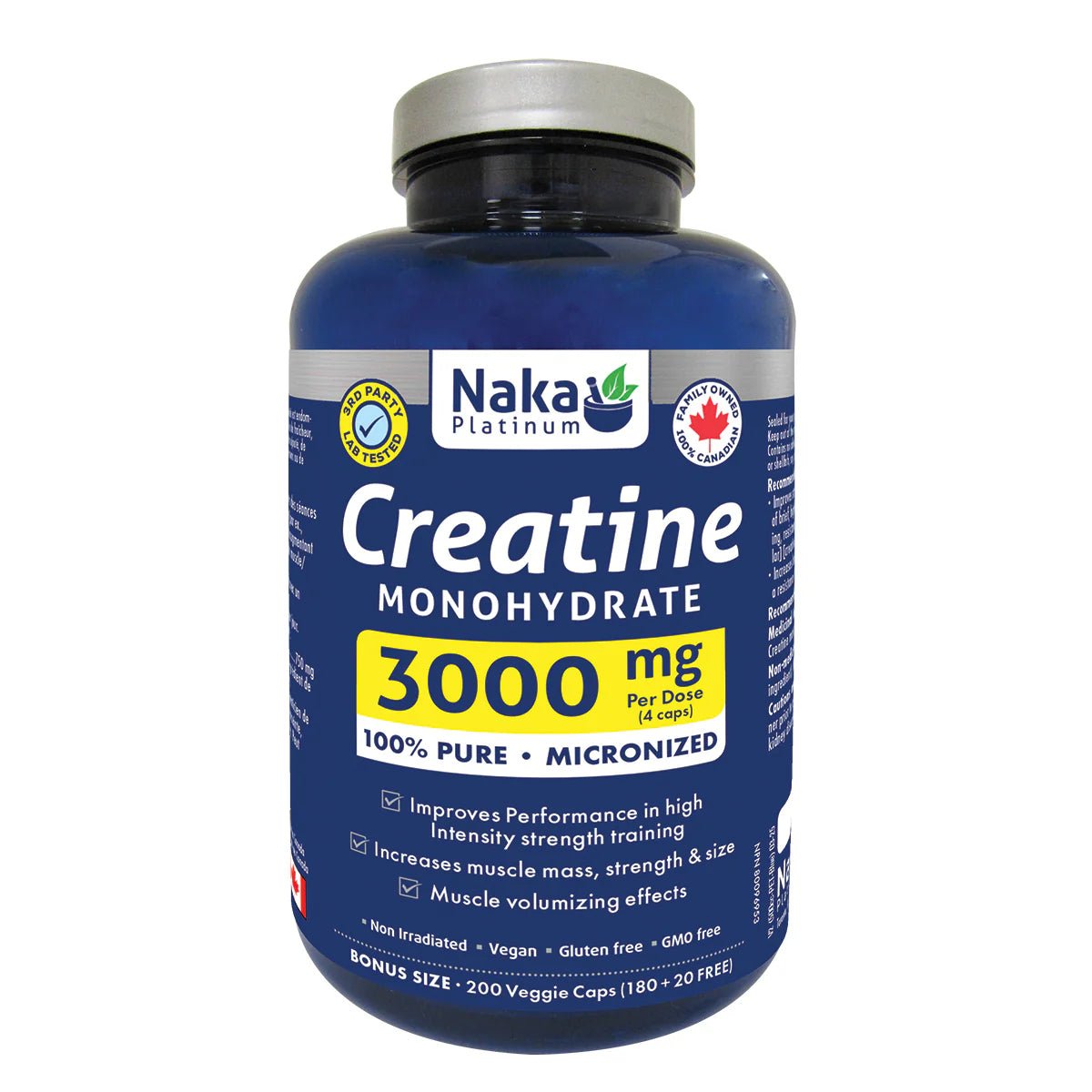 Naka Micronized Creatine Monohydrate 3,000mg 200 Veg Capsules - Nutrition Plus