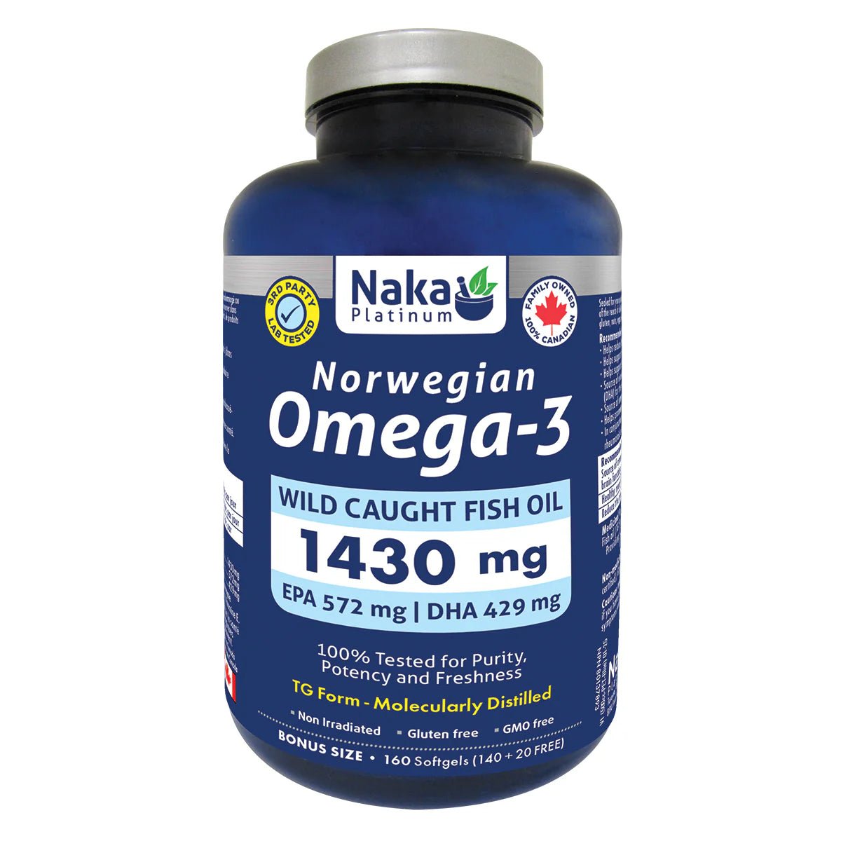Naka Platinum Norwegian Omega - 3 1430mg 160 Softgels - Nutrition Plus