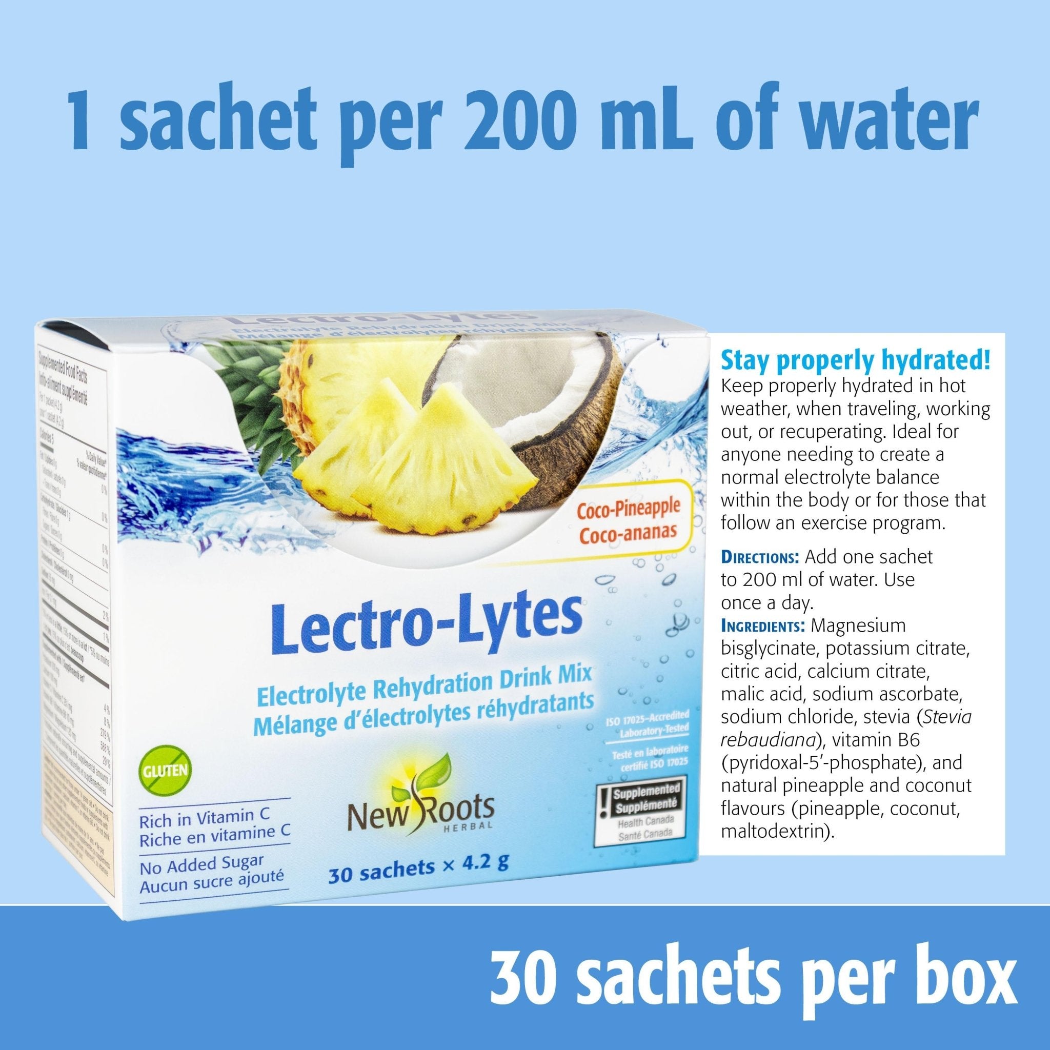 New Roots Lectro - Lytes Coco‑Pineapple 30 Sachets x 4.2 Grams - Nutrition Plus