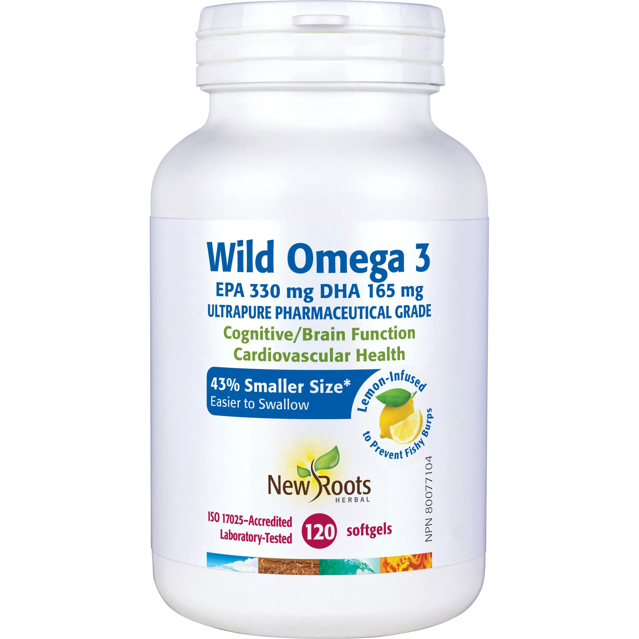 New Roots Wild Omega 3 EPA 330mg DHA 165mg 120 Softgels - Nutrition Plus