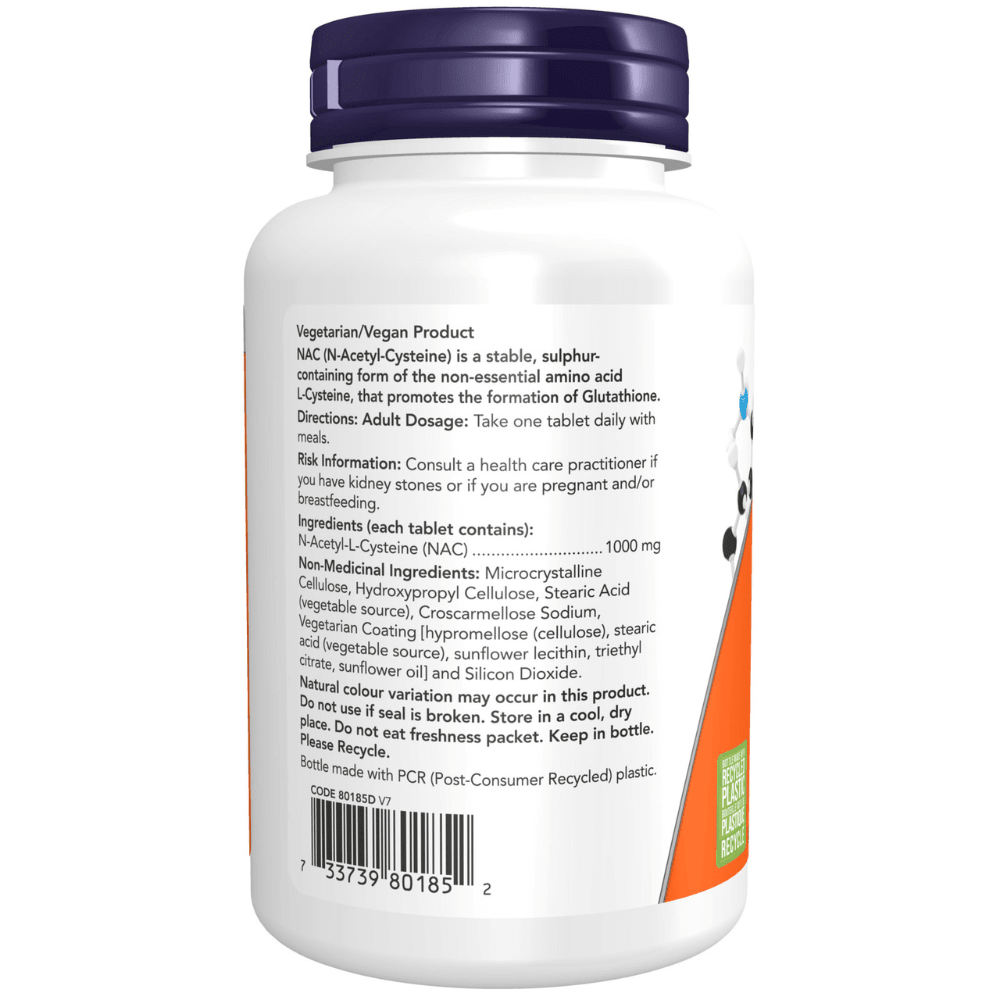 Now NAC (N - Acetyl Cysteine) 1,000mg 120 Tablets - Nutrition Plus