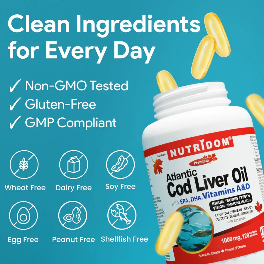 Nutridom Atlantic Cod Liver Oil 120 Softgels - Nutrition Plus
