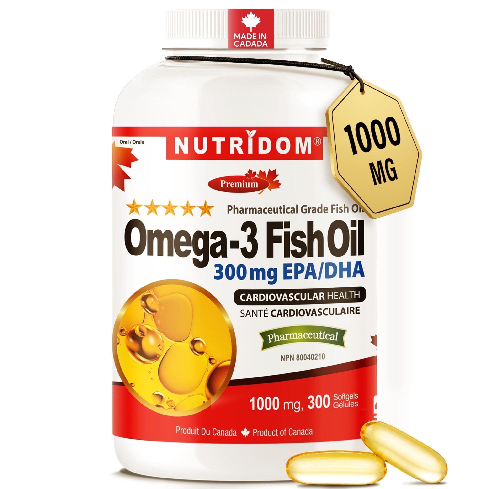 Nutridom Omega - 3 Fish Oil 1000mg 300 Softgels - Nutrition Plus