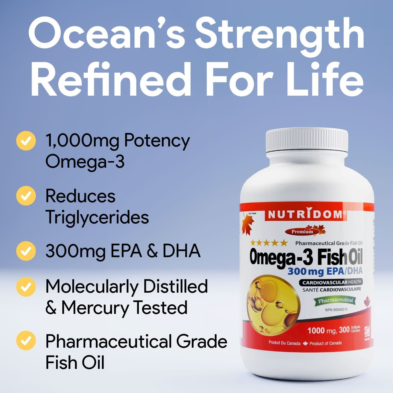 Nutridom Omega - 3 Fish Oil 1000mg 300 Softgels - Nutrition Plus