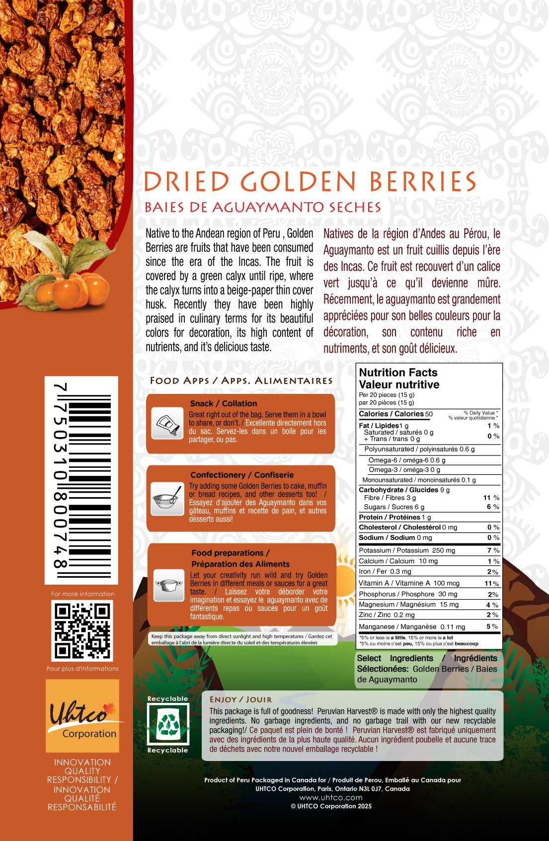 Peruvian Harvest Dried Golden Berries 225 Grams - Nutrition Plus