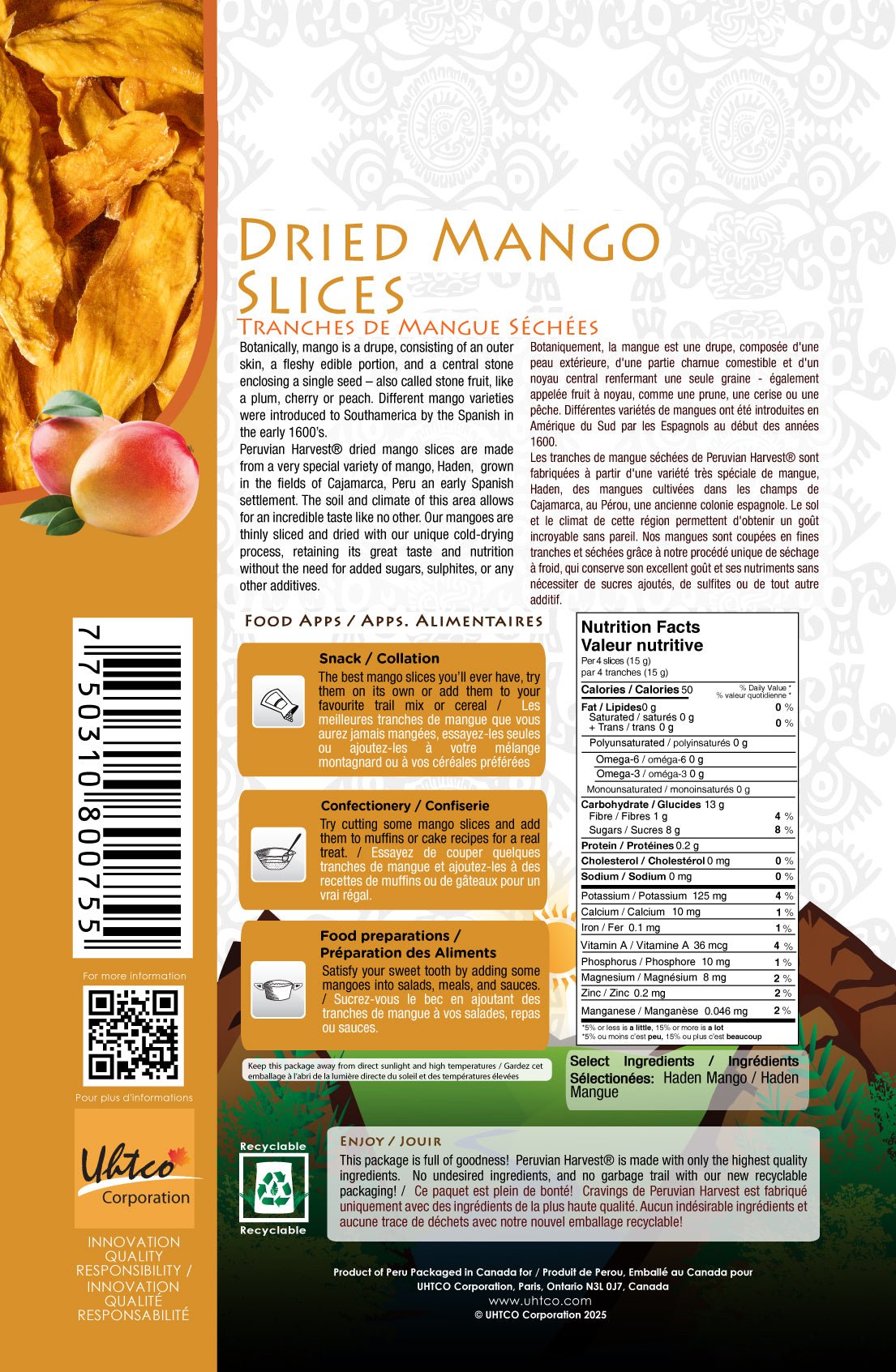 Peruvian Harvest Organic Dried Mango Slices 150 Grams - Nutrition Plus