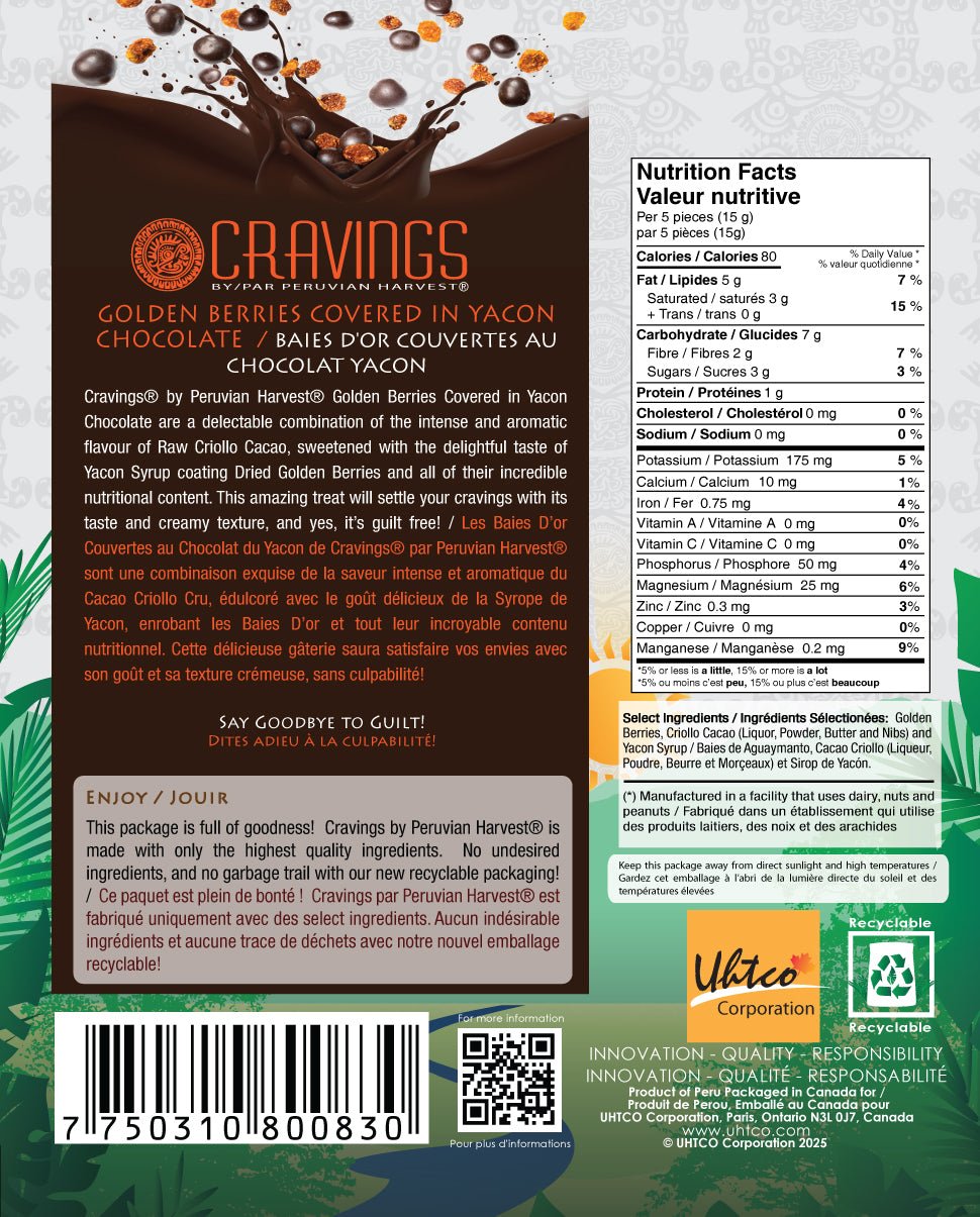 Peruvian Harvest Raw Dark Chocolate Covered Golden Berries 125 Grams - Nutrition Plus