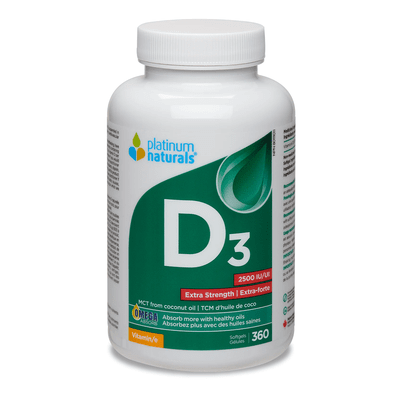 Platinum Naturals Vitamin D3 2500 IU Extra Strength 360 Softgels - Nutrition Plus