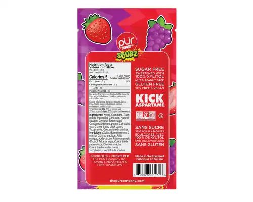 PUR Jumbo Gum Sourz Strawberry, Grape Flavour 20 Pieces - Nutrition Plus