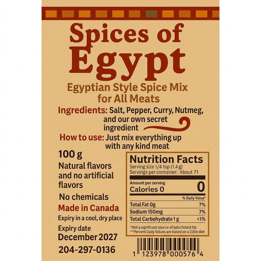 Spices of Egypt, Egyptian Style Spice Mix for All Kinds of Meats 100 Grams - Nutrition Plus