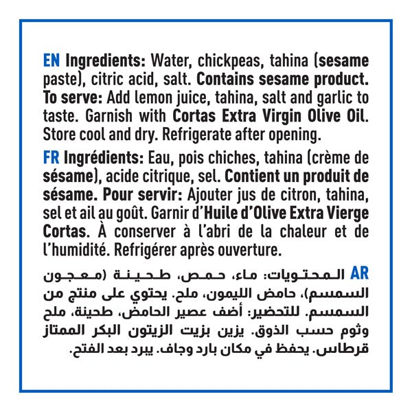 Cortas Hummos Tahina / Chick Pea Dip, 400 Grams - Nutrition Plus