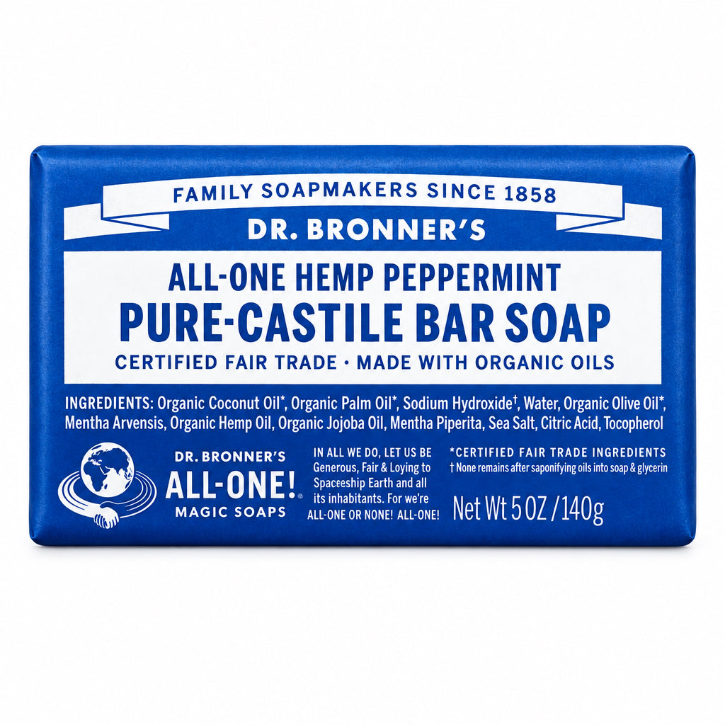 Dr. Bronner's Pure-Castile Bar Soap Peppermint 140g - Nutrition Plus