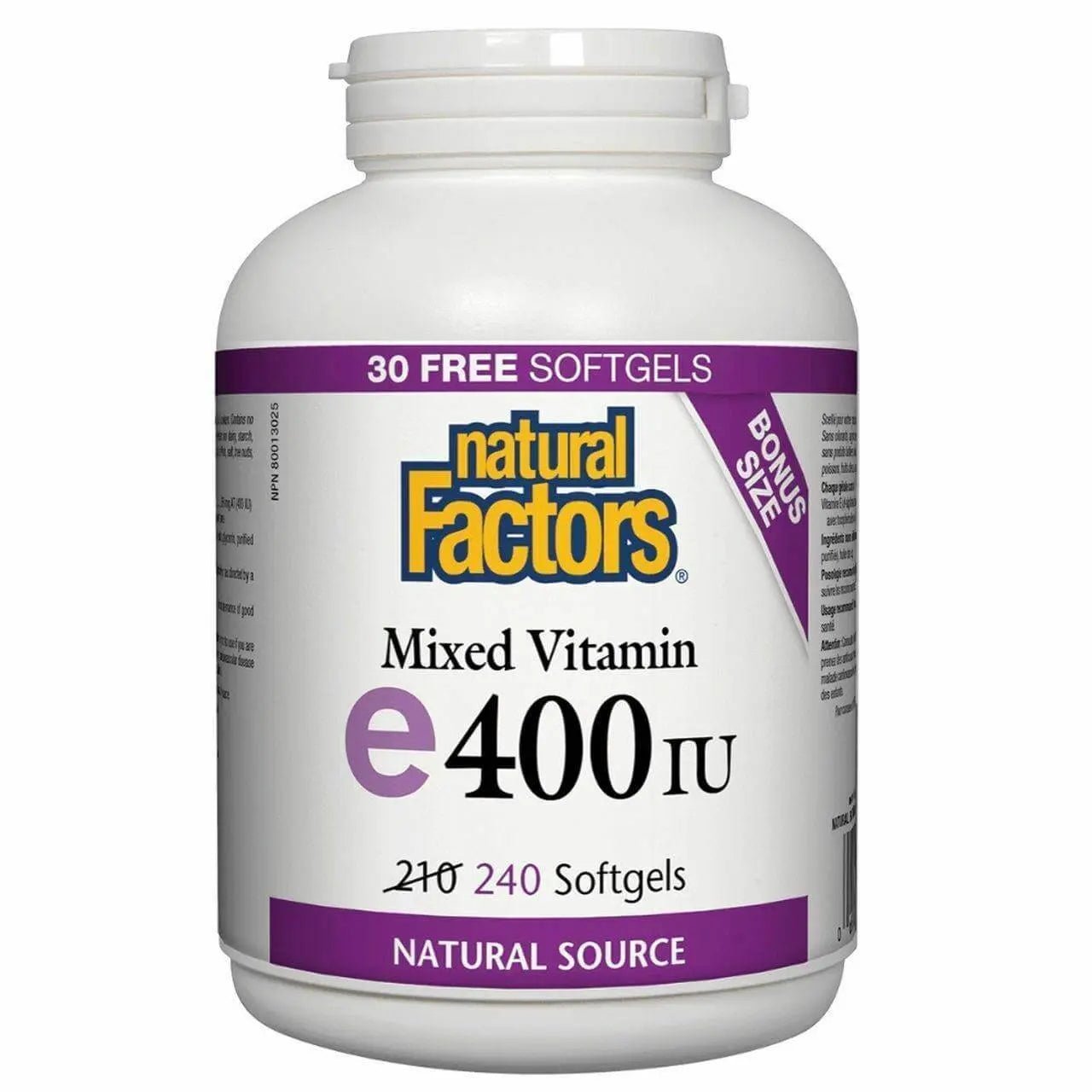 Natural Factors Mixed Vitamin E 400 i.u. 240 Softgels Bonus Bottle - Nutrition Plus