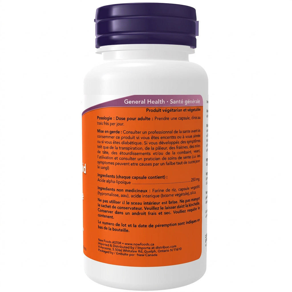 Now Alpha Lipoic Acid 250mg 60 Veg Capsules - Nutrition Plus