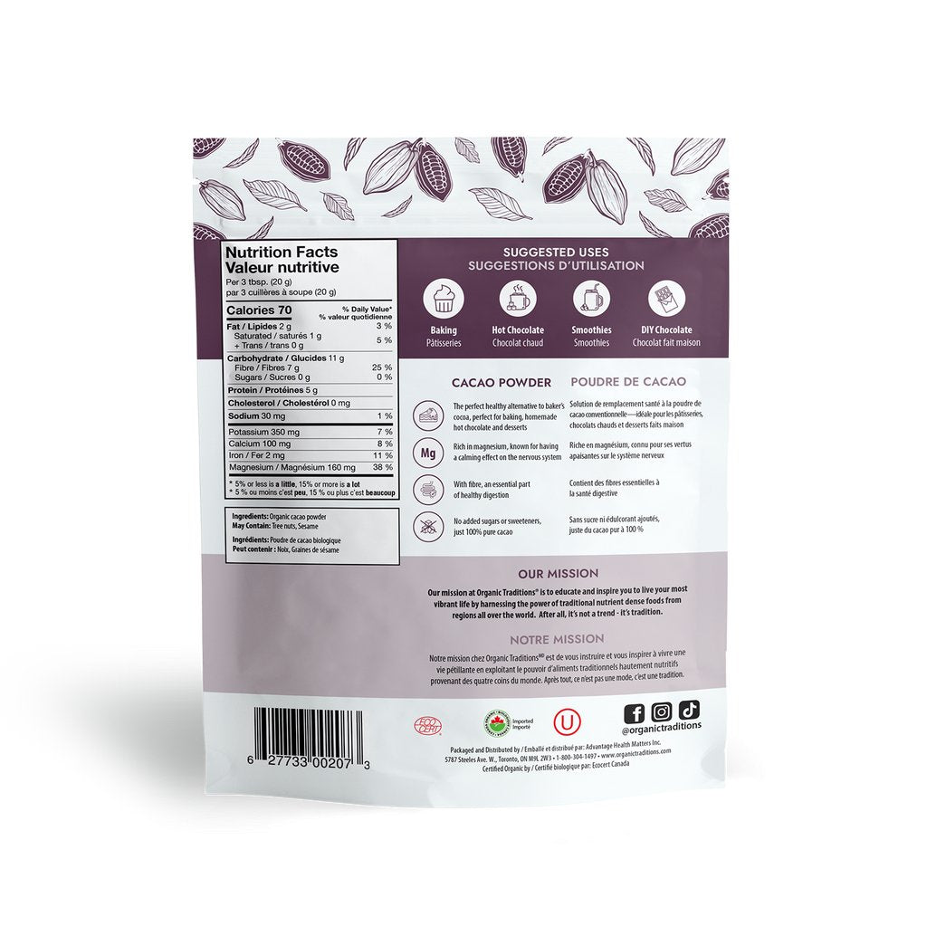 Organic Traditions Organic Cacao Powder 227 Grams - Nutrition Plus