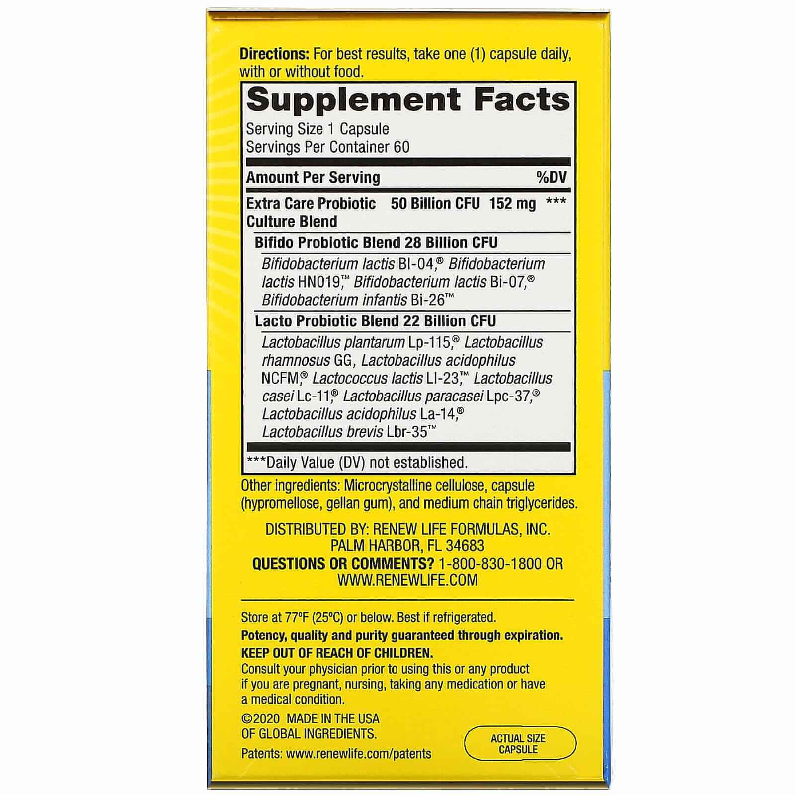 Renew Life Ultimate Flora® Extra Care™ Probiotic 50 Billion 72 Veg Capsules (Bonus Size) - Nutrition Plus