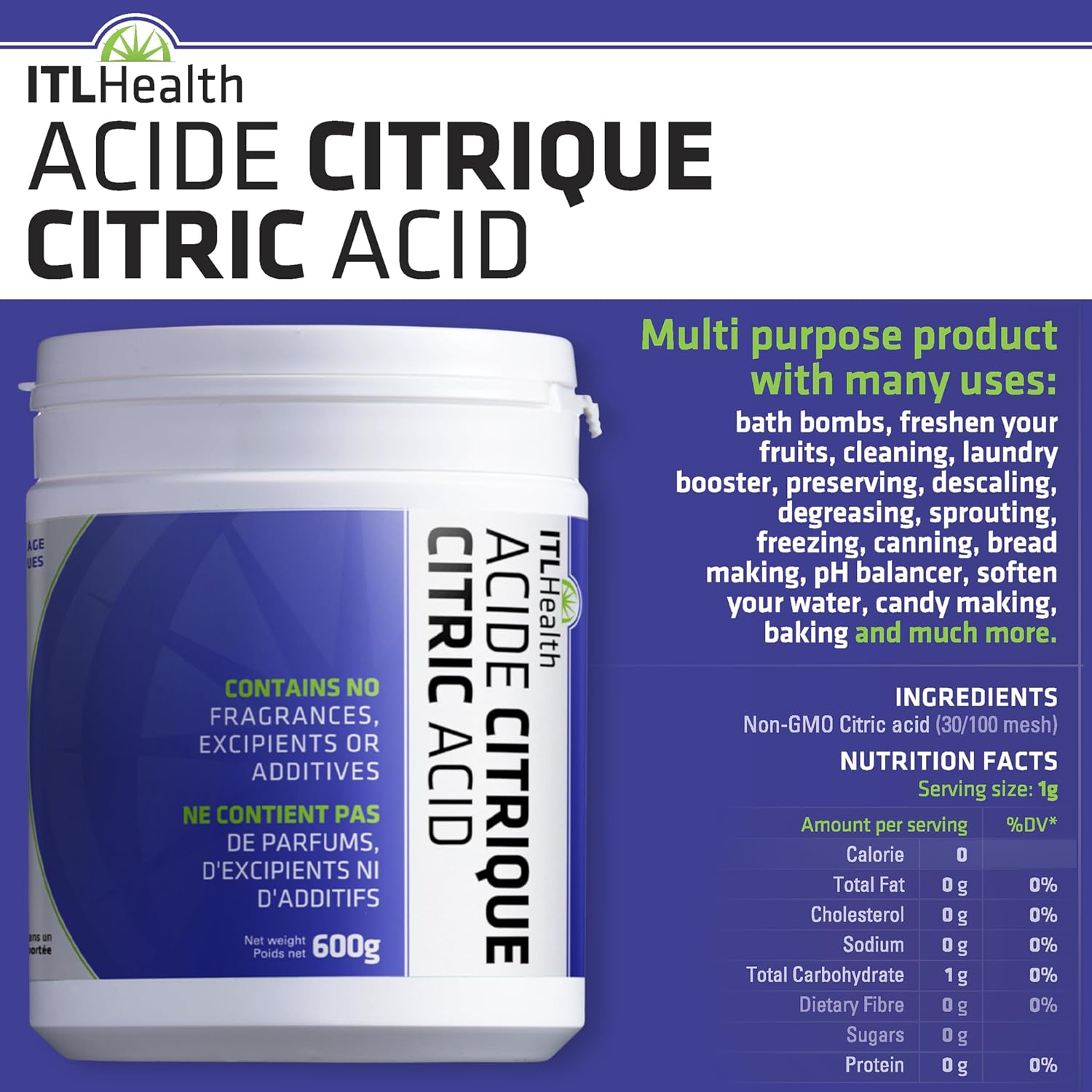 ITL Health Citric Acid 600 grams
