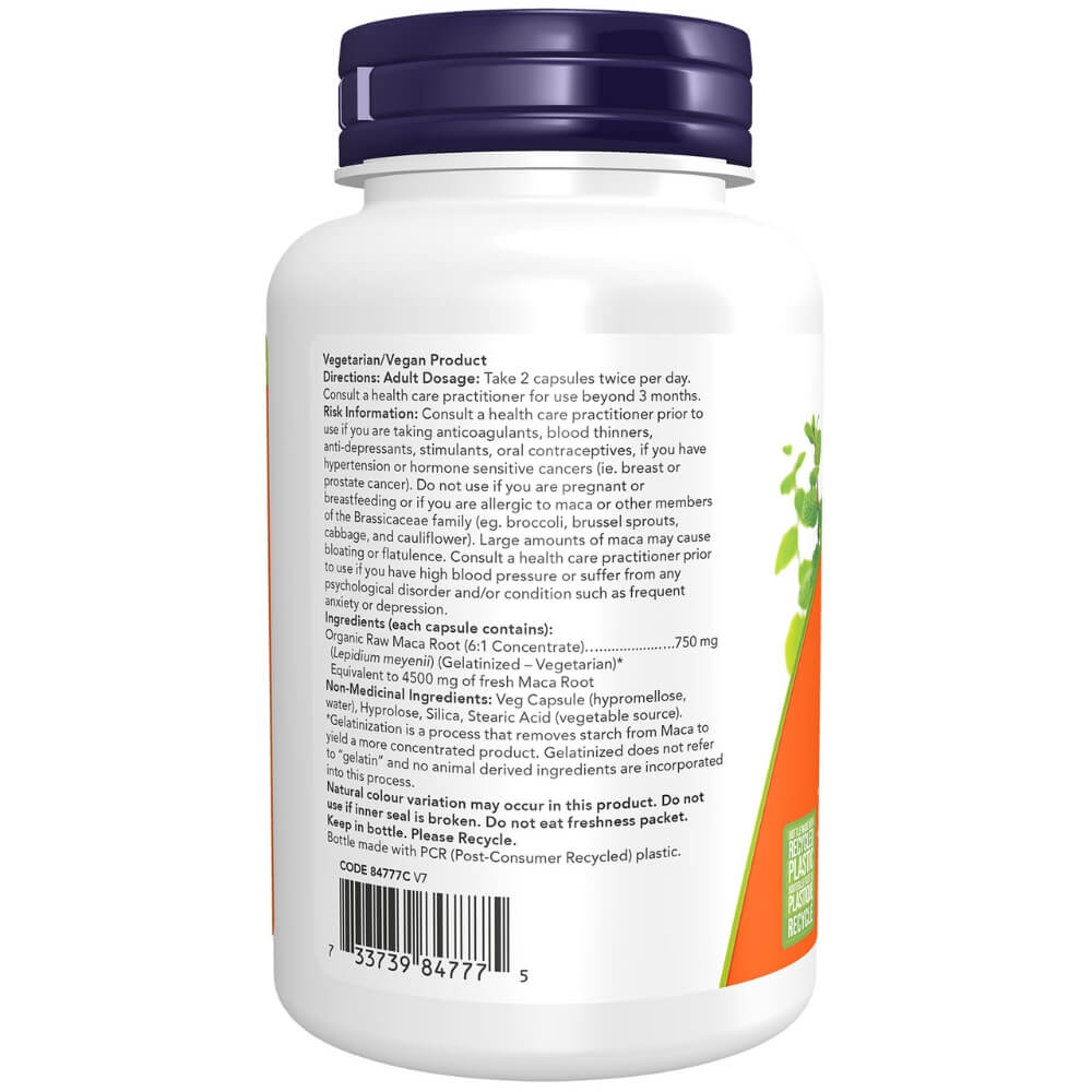 Now Organic Maca 750mg 90 Veg Capsules