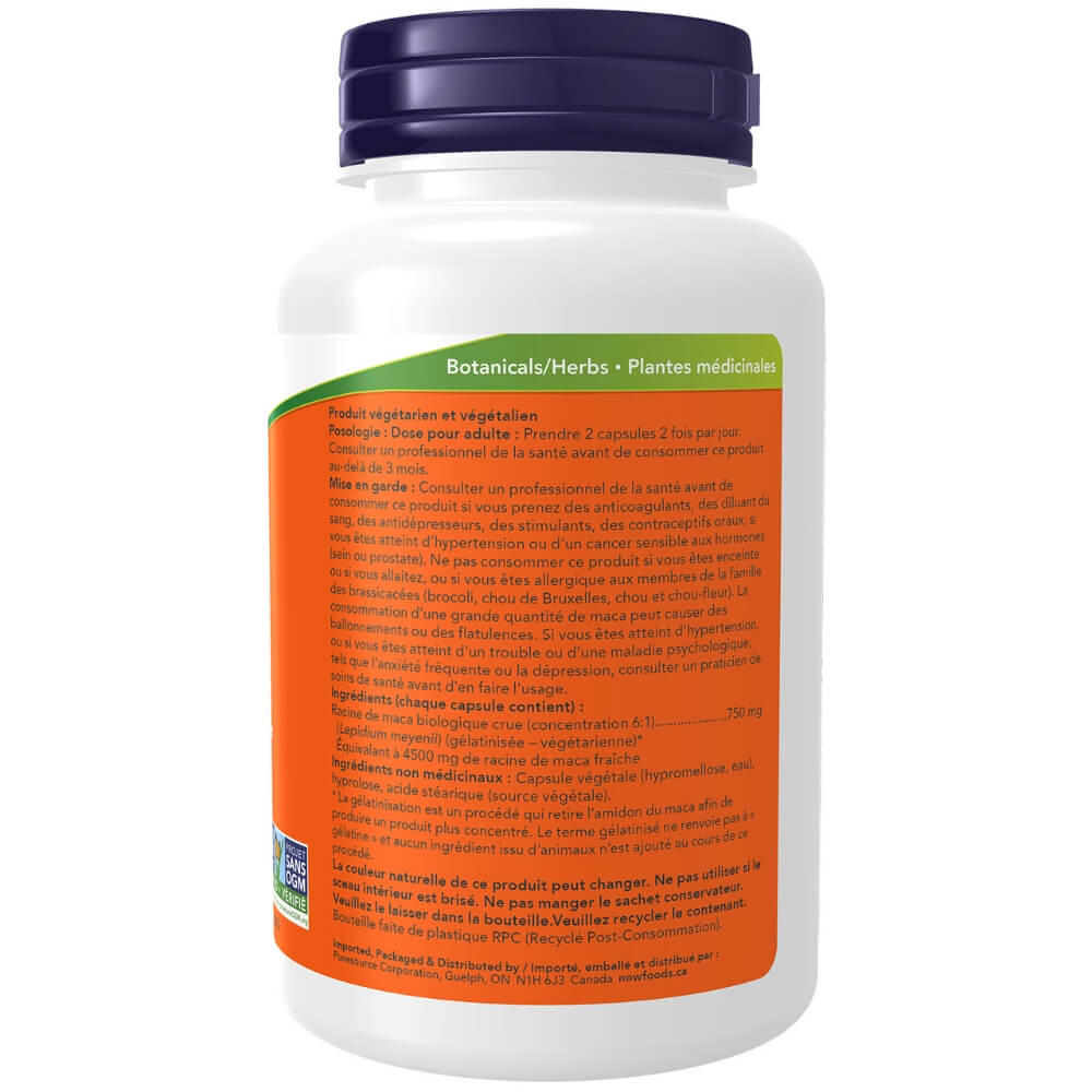 Now Organic Maca 750mg 90 Veg Capsules