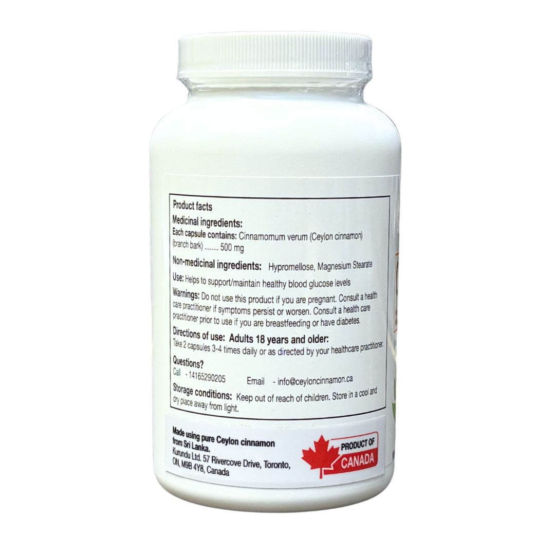 Kurundu CeySulin Ceylon Cinnamon 500mg 180 Veg Capsules