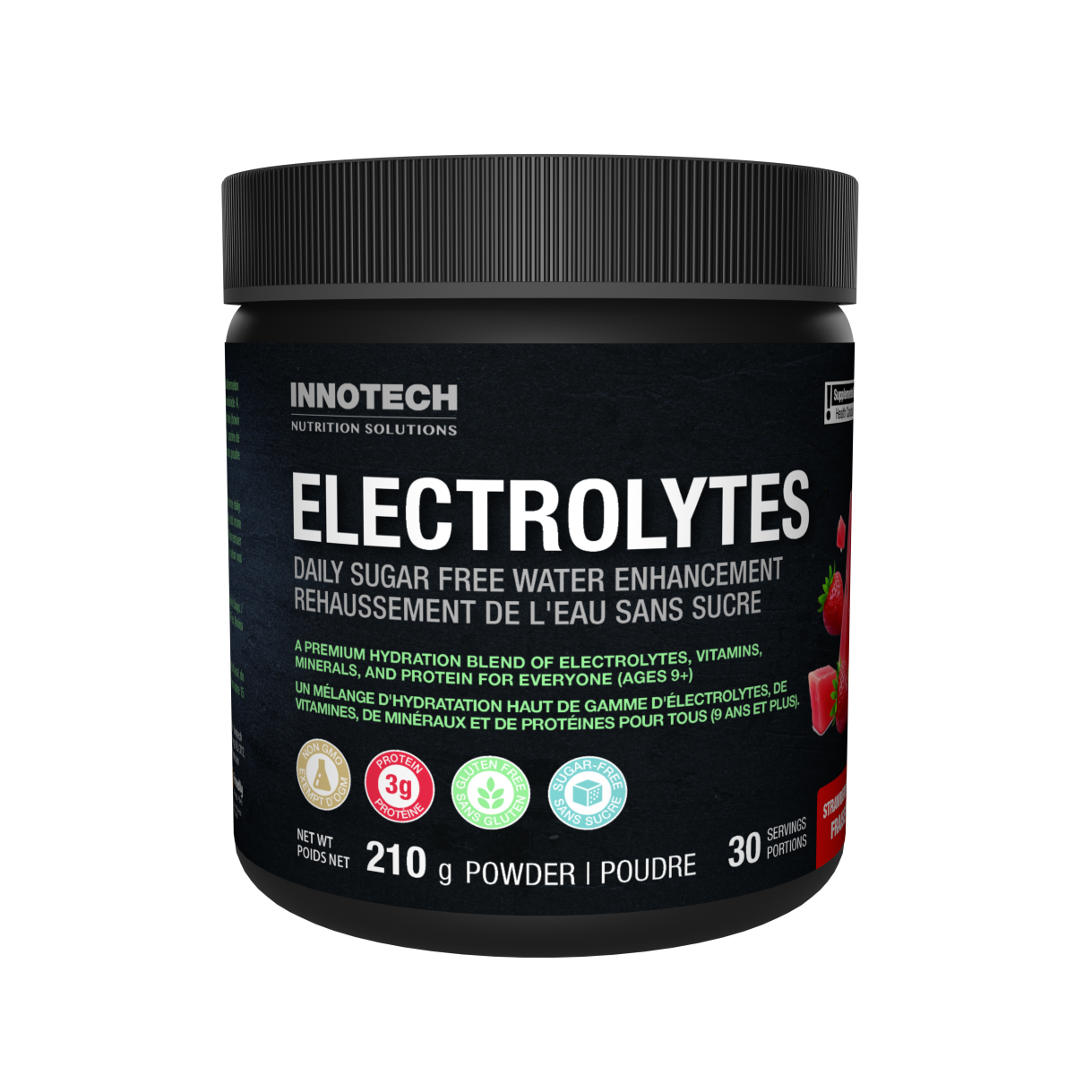 Innotech electrolytes powder container on a white background