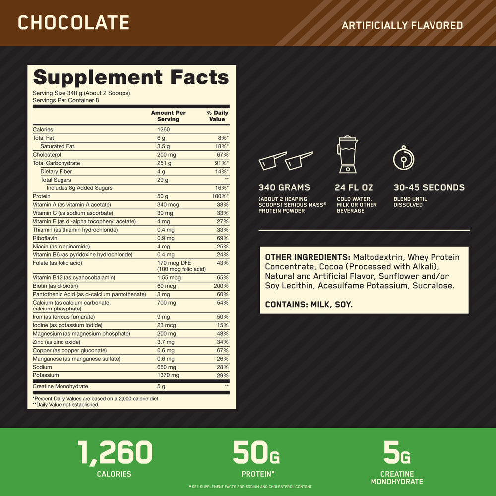 Optimum Nutrition Serious Mass, Chocolate 6 Lbs