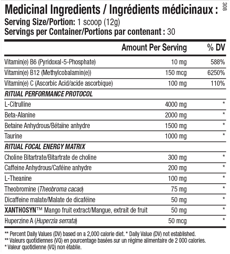 ANS Ritual Pre-workout 360 Grams 33 Servings - Nutrition Plus