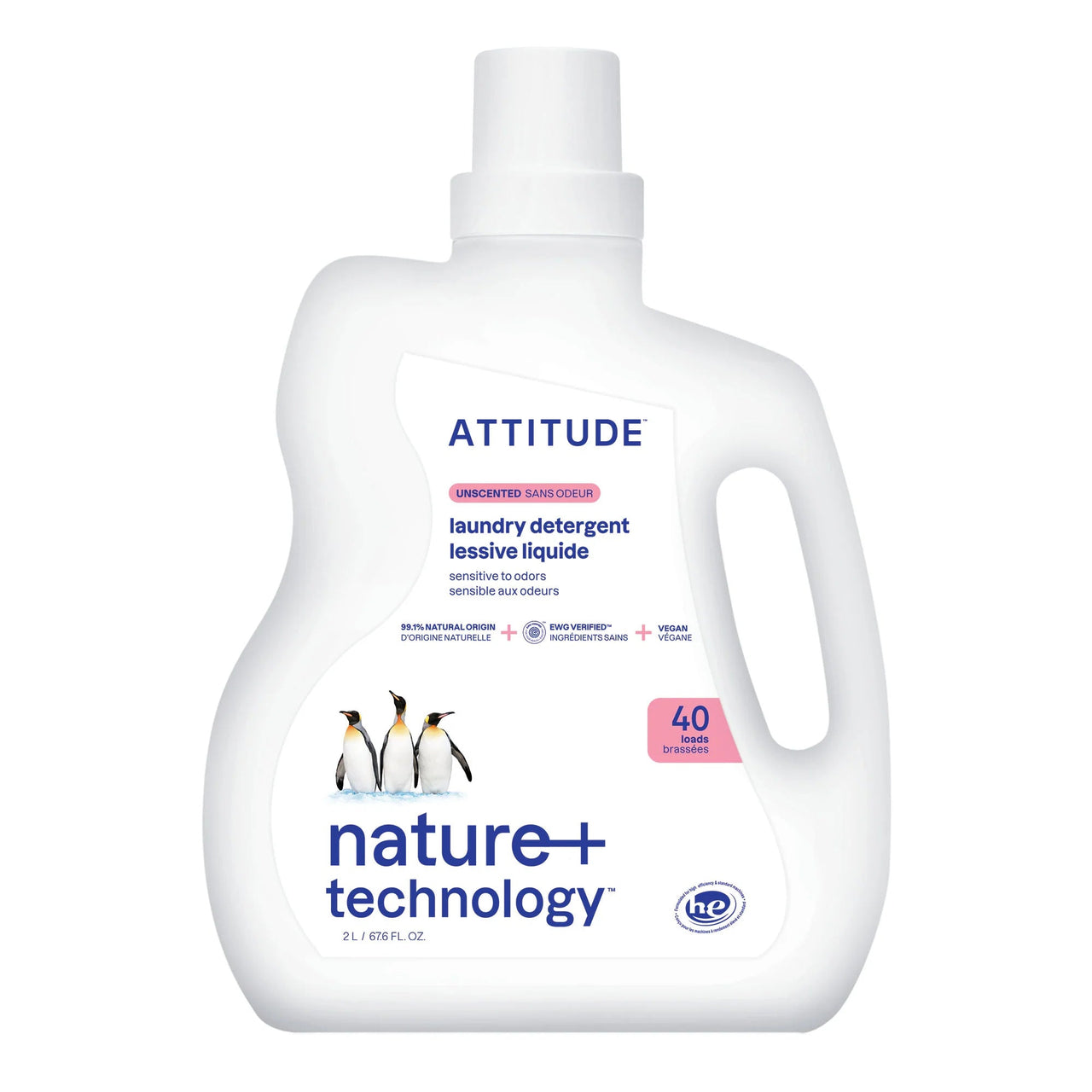 Attitude Laundry Detergent, Unscented 2L 40 Loads - Nutrition Plus