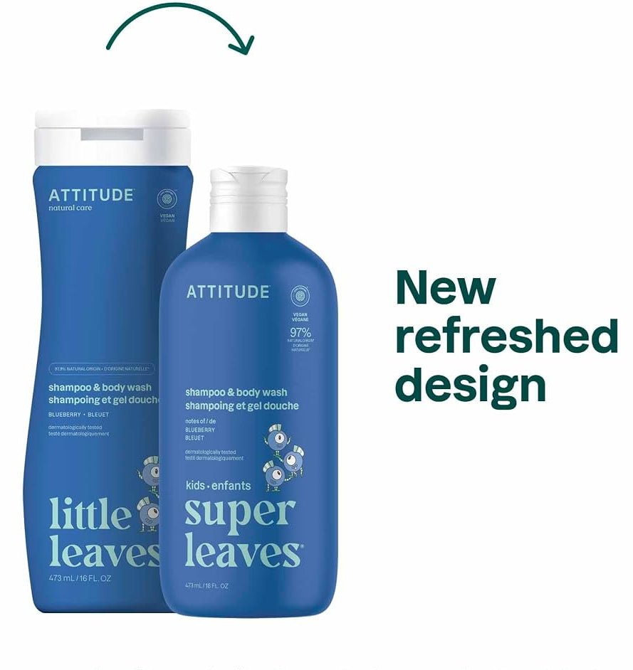 Attitude Super Leaves Kids 2-in-1 Shampoo & Body Wash, Blueberry 473mL - Nutrition Plus