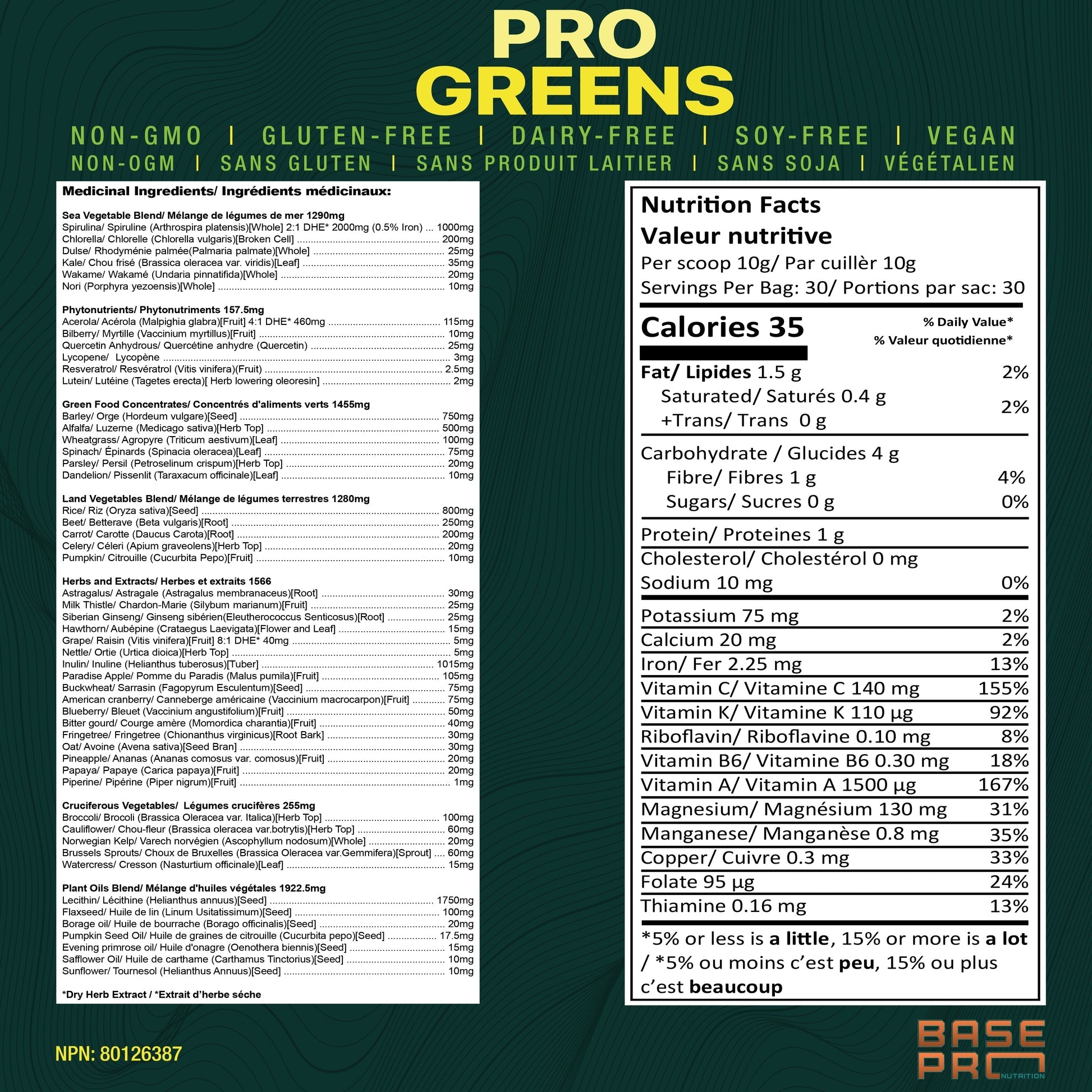 Base Pro Nutrition Pro Greens Powder - Pineapple 300 grams - Nutrition Plus