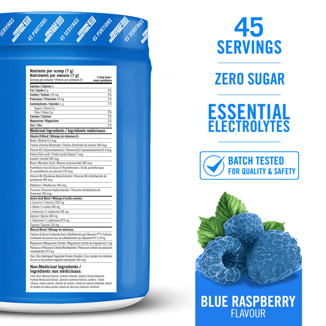 Biosteel Hydration Mix 315 Grams, Blue Raspberry flavour, 45 Servings - Nutrition Plus