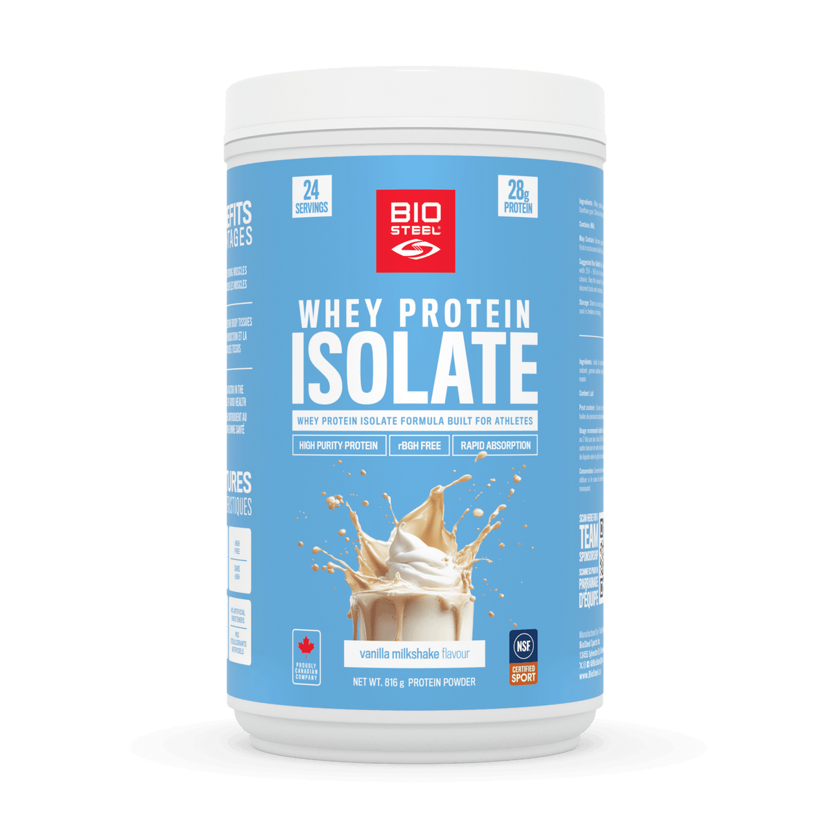 Biosteel Whey Protein Isolate, Vanilla - 24 Servings, 816 Grams - Nutrition Plus