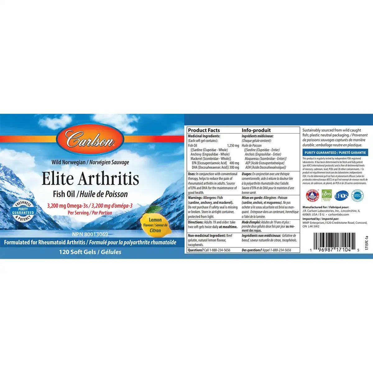 Carlson Elite Arthritis 120 Softgels, Lemon Flavour - Nutrition Plus