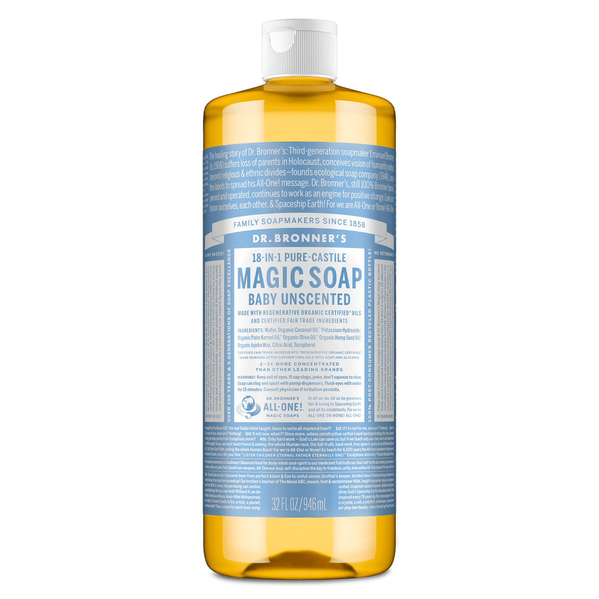 Dr. Bronner's 18 - IN - 1 Baby Unscented Pure - Castille Soap - Nutrition Plus