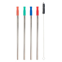 Thumbnail for Ecovessel Stainless Steel Set of 4 Reusable Metal Straws w/ Silicone Tips & Cleaning Brush - Nutrition Plus