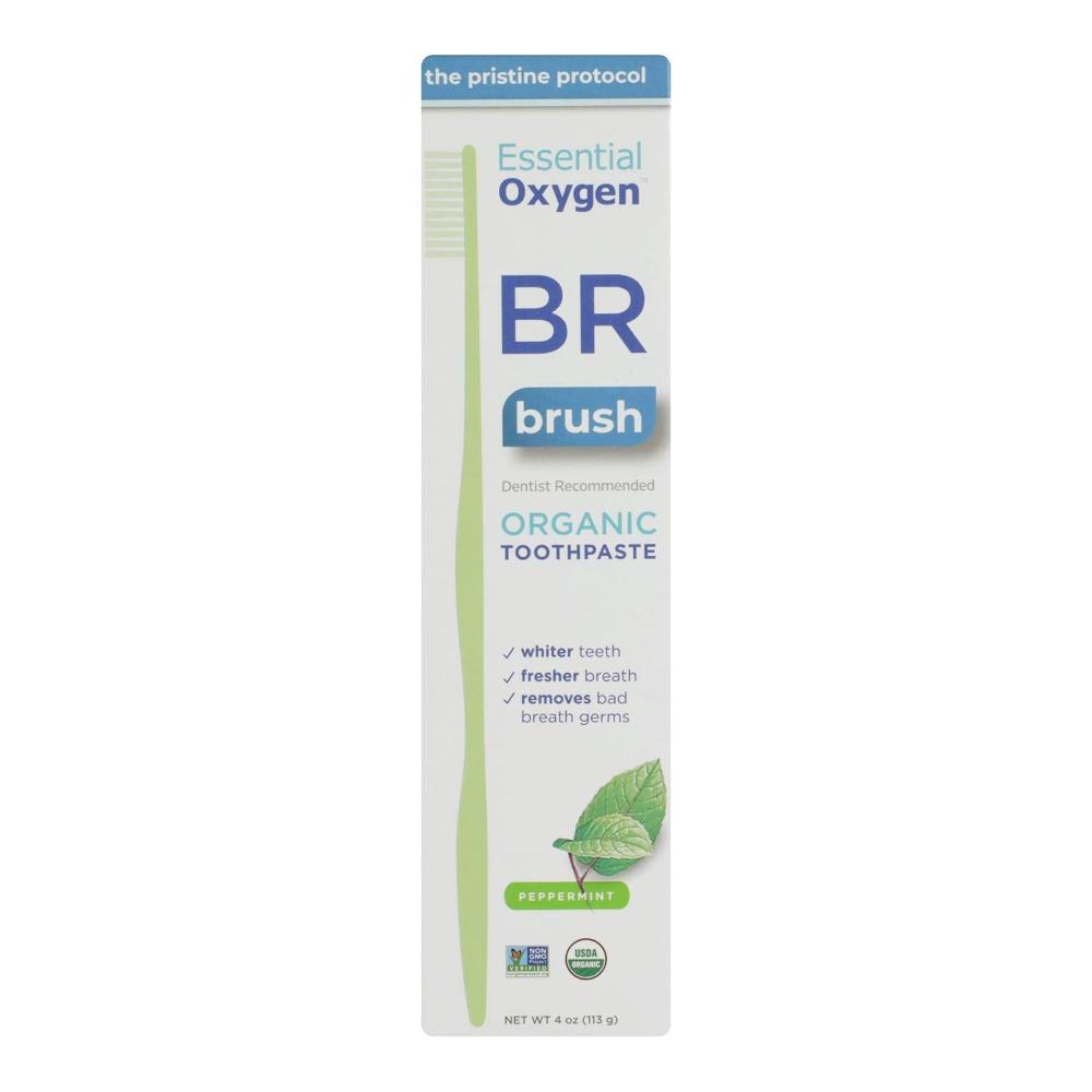 Essential Oxygen BR Organic Low Abrasion Toothpaste | Peppermint - Nutrition Plus