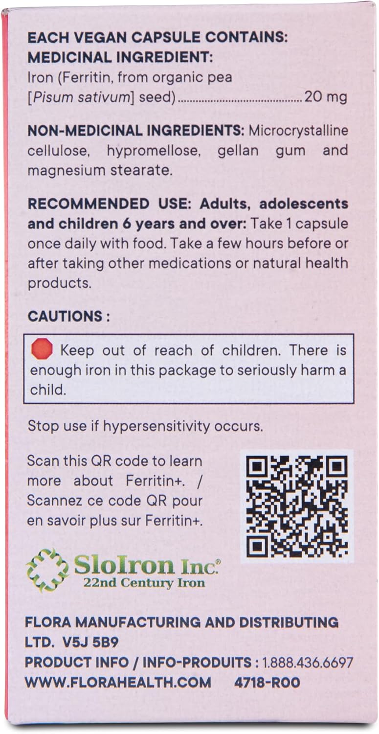 Flora Ferritin+ 30 DR Vagan Capsules, Glass Bottle - Nutrition Plus