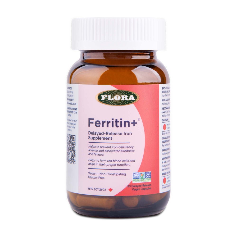 Flora Ferritin+ 30 DR Vagan Capsules, Glass Bottle - Nutrition Plus