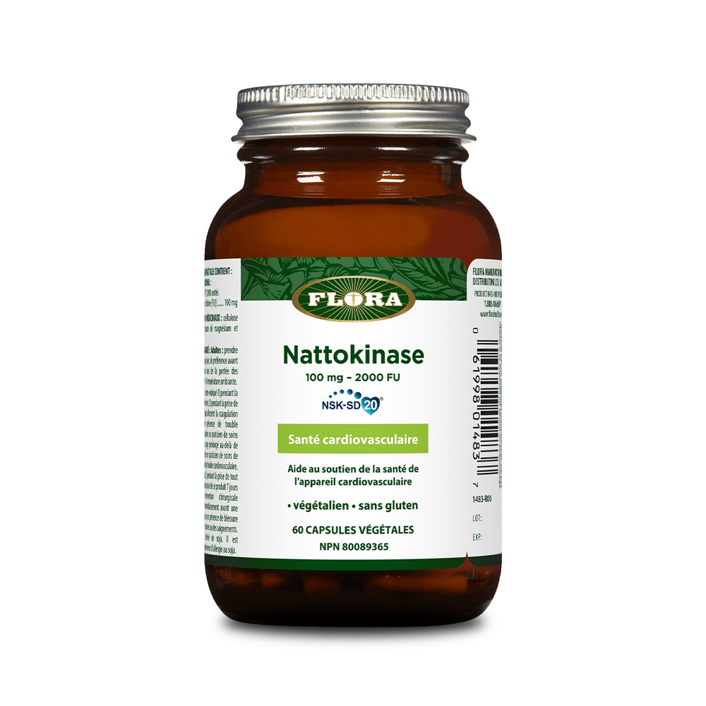 Flora Nattokinase NSK - SD® 100 mg - 2000 FU 60 Veg Capsules | Cardiovascular Health - Nutrition Plus