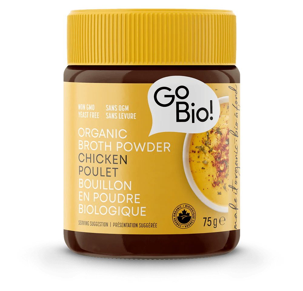 GoBIO! Organic Chicken Broth Powder 75 Grams, Low Sodium - Nutrition Plus