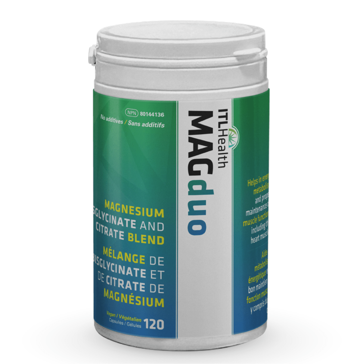 ITL Health MAGduo Pure Magnesium Bisglycinate & Citrate Blend 120 Veg Capsules - Nutrition Plus