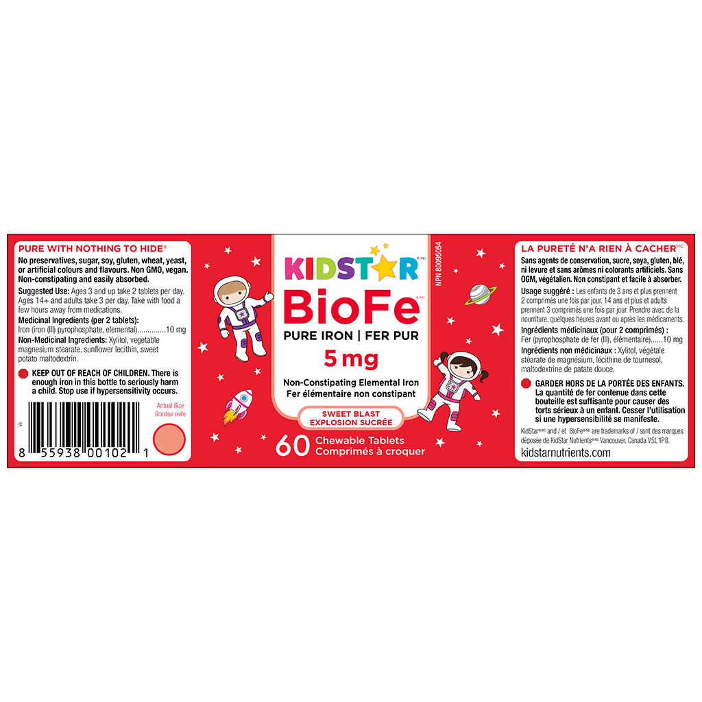 Kidstar BioFe Pure Iron 5mg 120 Chewable Tablets - Nutrition Plus