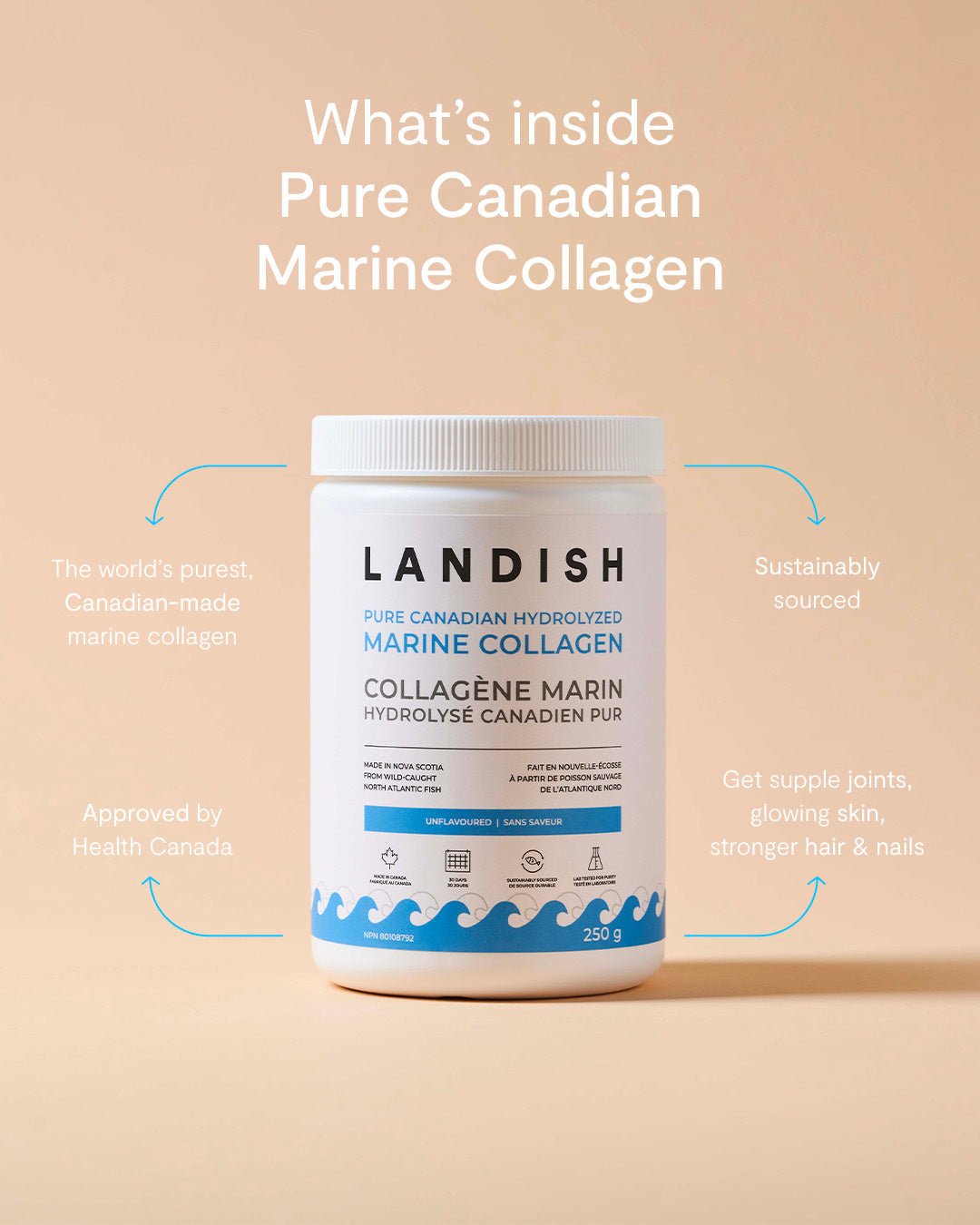 Landish Pure Canadian Hydrolyzed Marine Collagen 250 Grams - Nutrition Plus