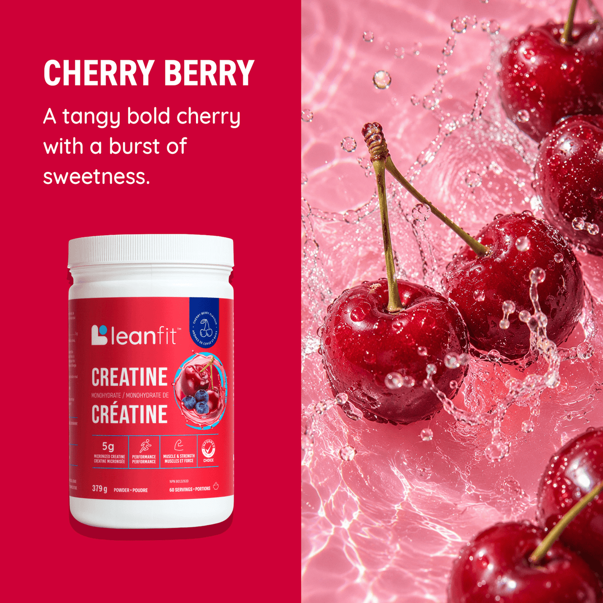 LeanFit Creatine Cherry Berry Flavour 379 Grams - Nutrition Plus